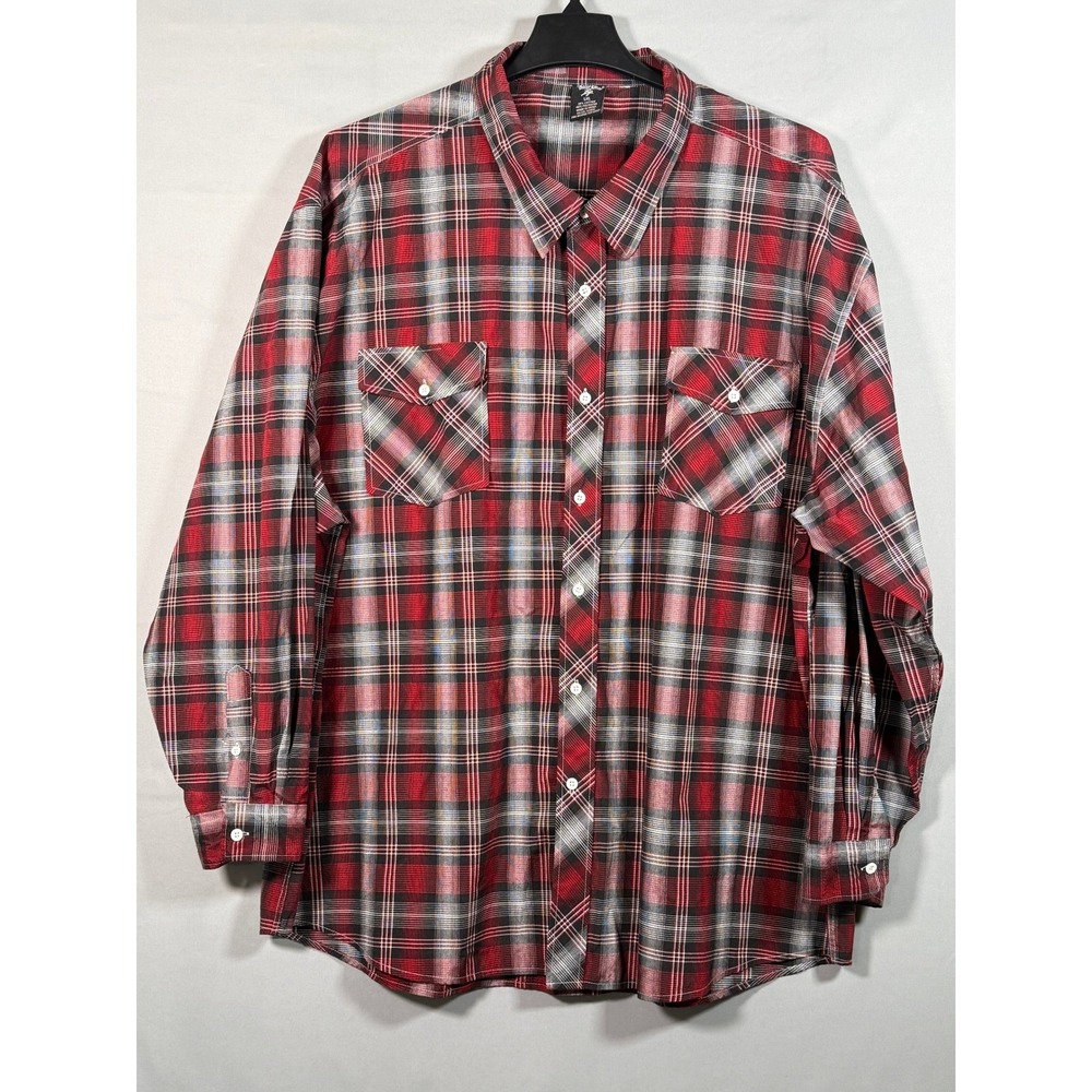 Blue Gear Plaid Long Sleeve Button Up Shirt Men's 5XL Red‎ Gray Black Western